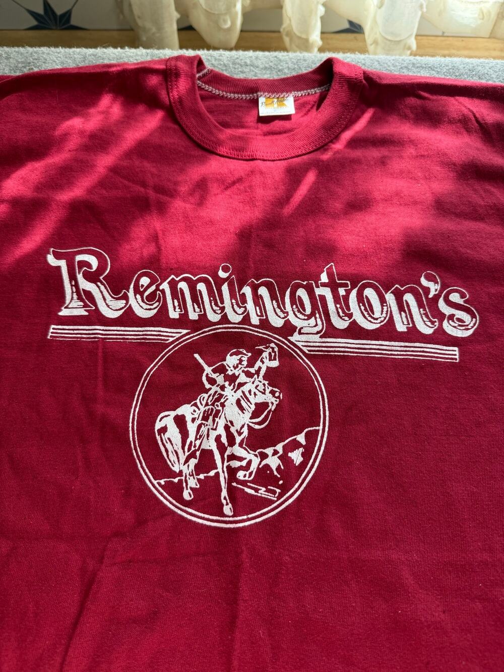 Vintage 80s Russell Athletic Remingtons Graphic TShirt Red Made in USA L